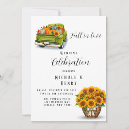 Vintage Truck Pumpkin Sunflower Wedding Convite