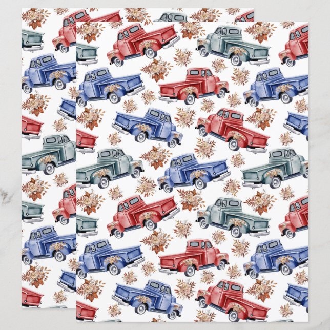 Vintage Trucks Scrapbook Paper (Frente/Verso)