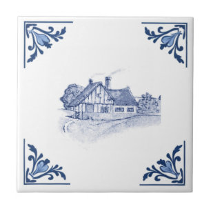 Vintage Tudor House Home Delft Azul e Branco