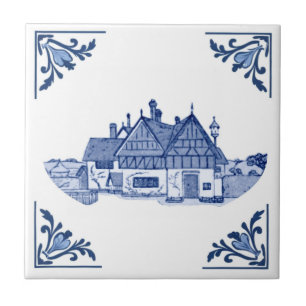 Vintage Tudor House Home Delft Azul e Branco