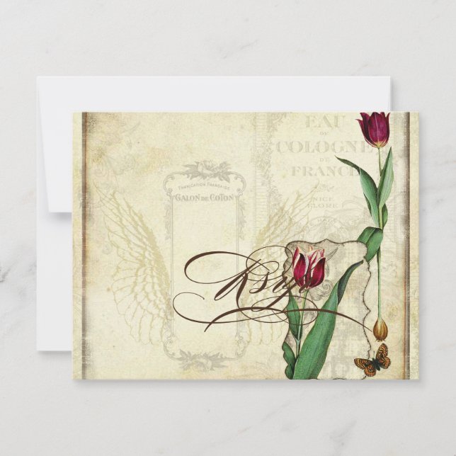 Vintage Tulips Angel Wings Swirl Tea Stains RSVP (Frente)
