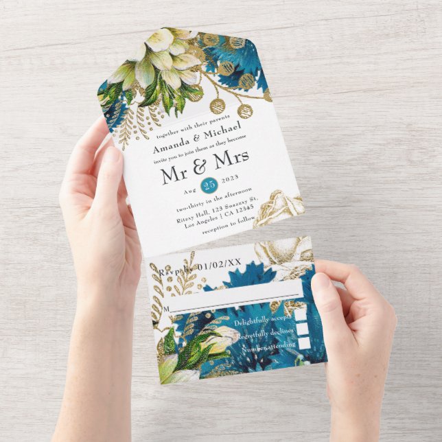 Vintage Turquoise e Dourada Shabby Wedding (Aba destacável)