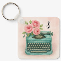 Vintage Typewrite com Rosa Storyteller Chaveiro