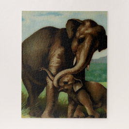 Vintage, vaca elefante com seu quebra-cabeça de se