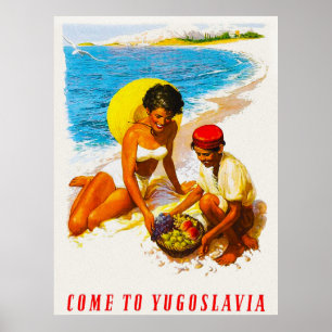 Vintage Vem ao Poster de viagens da Jugoslávia