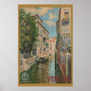 Vintage Venice Itália Canal Gondola Poster