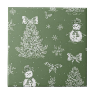 Vintage Verde Salvia Toile de Natal de Inverno (3)