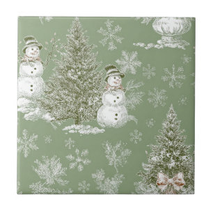 Vintage Verde Salvia Toile de Natal de Inverno (6)
