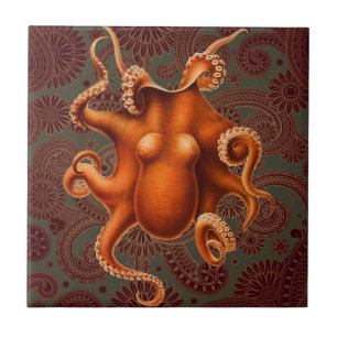 Vintage vermelho Kraken do cefalópode do polvo