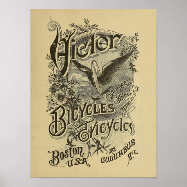 Vintage Victor Bicycle Magazine Ad Art Poster 1886 (Frente)