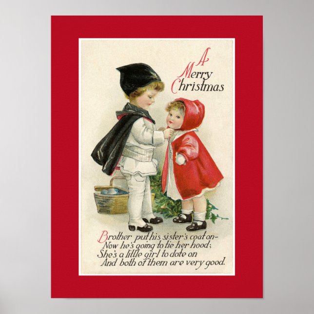VINTAGE VICTORIAN "A MERRY CHRISTMAS" POSTER (Frente)