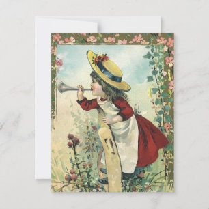 Vintage Victorian Child, Garota Soprando Bugle Mea