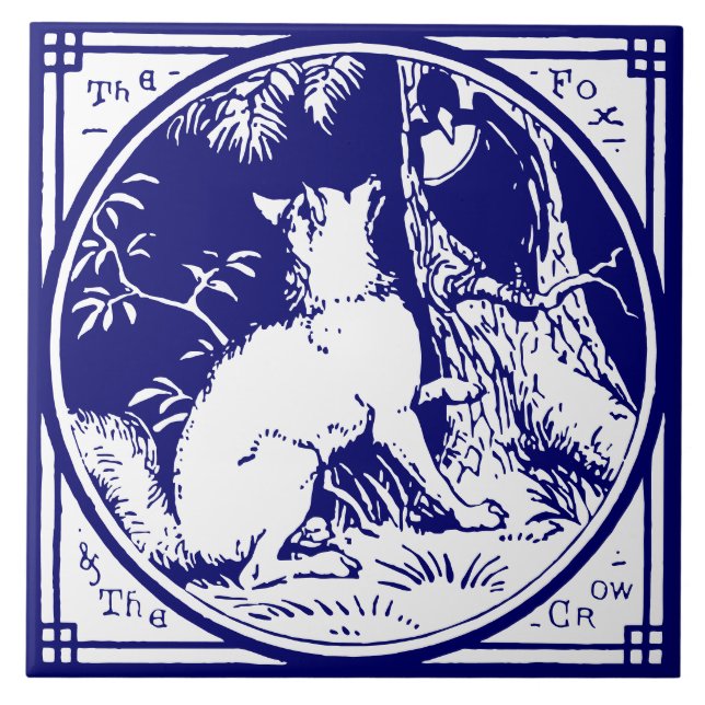 Vintage Victorian Era Fox & Crow Delft Blue (Frente)