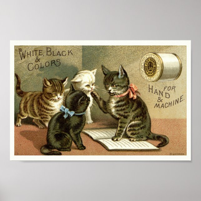 Vintage Victorian Era Kittens Ad Poster (Frente)