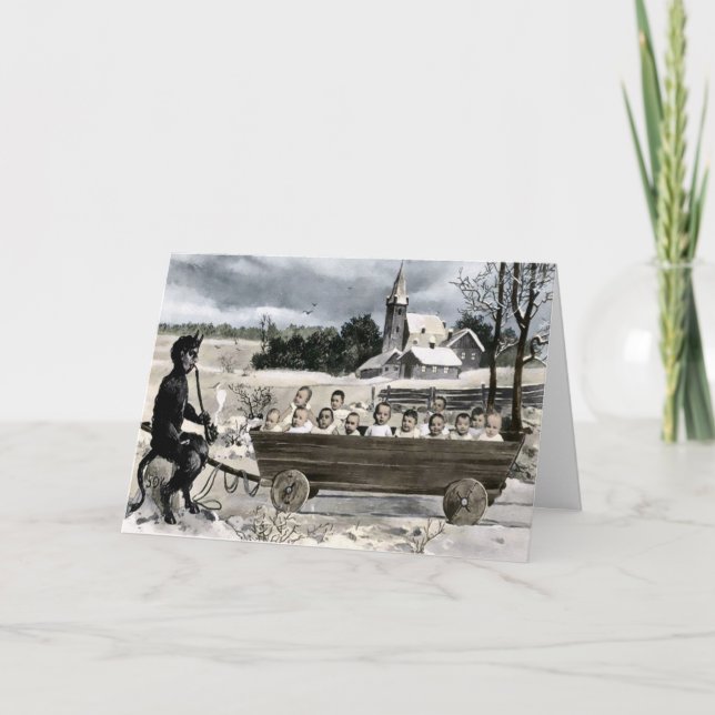 Vintage Victorian Krampus Cartão de Natal (Frente)