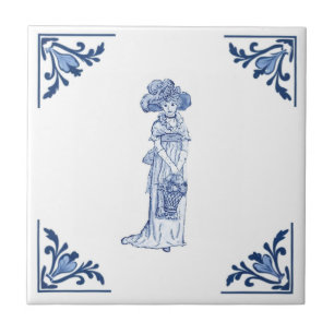 Vintage Victorian Lady Delft Corner Blue/White