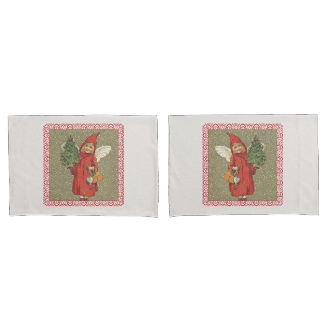 Vintage Victorian Red Christmas Child Angel Tree (Frente - conjunto)