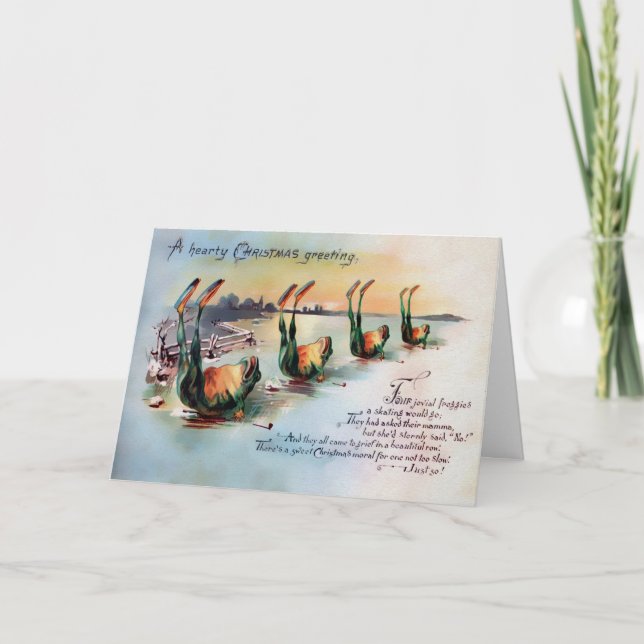 Vintage Victorian Sapos Cartão de Natal (Frente)