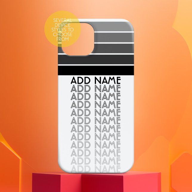 Vintage vintage do padrão de nome empilhado preto  (Personalized Phone Case with Custom Text)