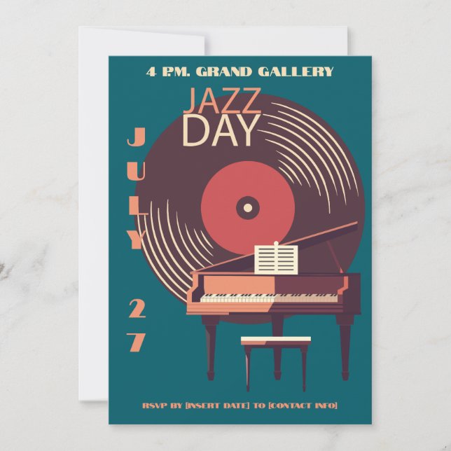 Vintage Vinyl & Piano Jazz - Convite para o dia (Frente)