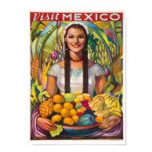 Vintage Visite o Poster de viagens do México