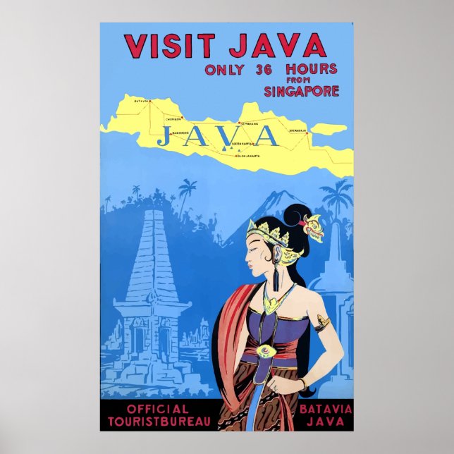 Vintage Visite o Poster de viagens Java (Frente)