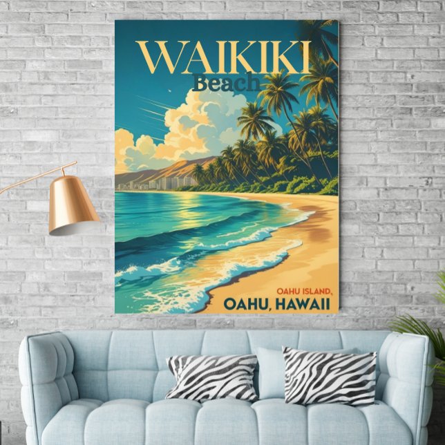 Vintage Waikiki Beach, Hawaii - Poster de viagens  (Criador carregado)