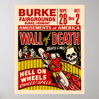 Vintage Wall Of Death Motorcycle Poster