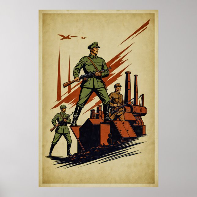 Vintage War Poster - Ilustração de Marcha do Exérc (Frente)