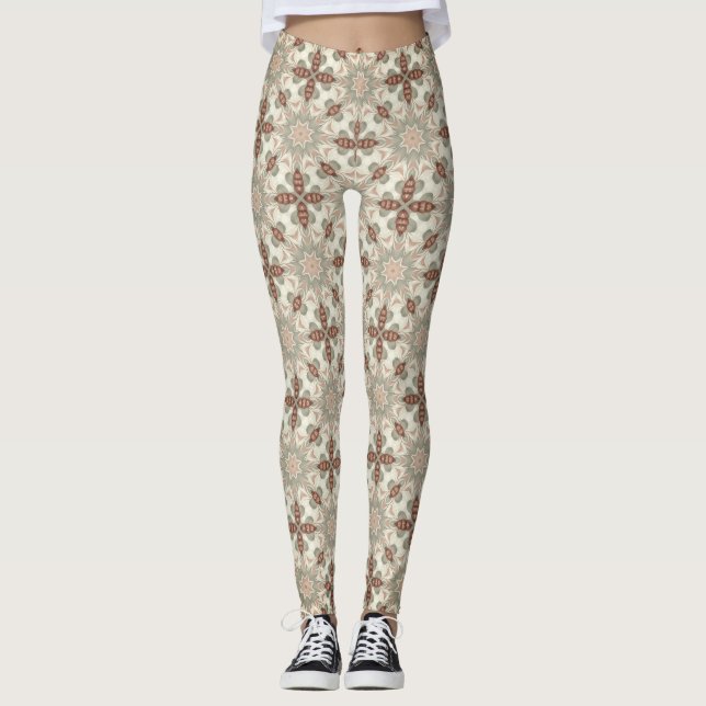 Vintage Warm Hues Printed Fashion Leggings (Frente)