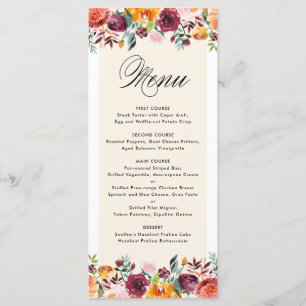 Vintage Watercolor Autumn Blooms Floral Menu Card