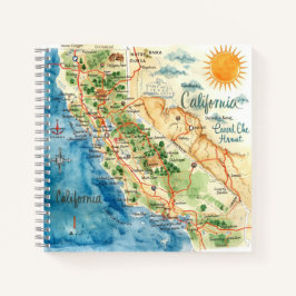 Vintage Watercolor California Travel Map Art