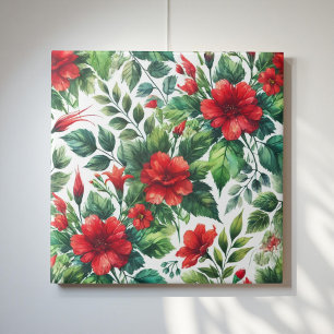 Vintage Watercolor Cherry Red Green Floral