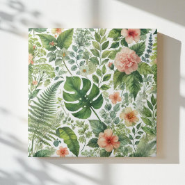 Vintage Watercolor Floral Botânica Verde Rosa