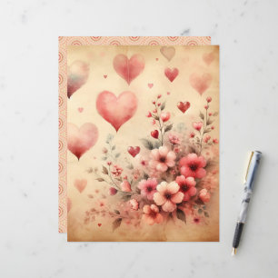 Vintage Watercolor Namorados Scrapbook Paper