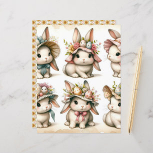 Vintage Watercolor - Páscoa Bunnies Scrapbook Pape