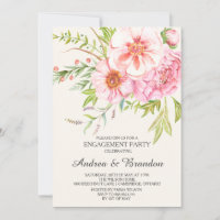 Vintage Watercolor Peonies Noivado Convite