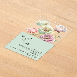 Vintage Watercolor Peonies Sage Wedding