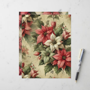 Vintage Watercolor Poinsettia - Papel Padrão