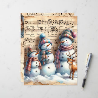 Vintage Watercolor Snowmen Scrapbook Paper