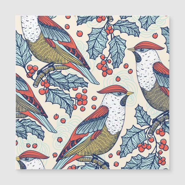 Vintage Waxwings Holly Natal Padrão (Frente)