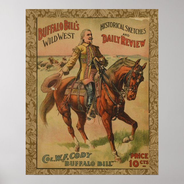 Vintage Western Buffalo Bill Wild West Show Poster (Frente)