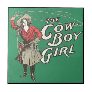 Vintage Western Cowboy Girl Roping