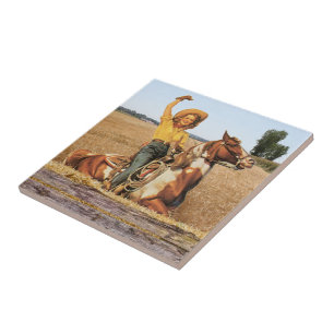 Vintage Western Cowgirl Na Onda De Cavalo