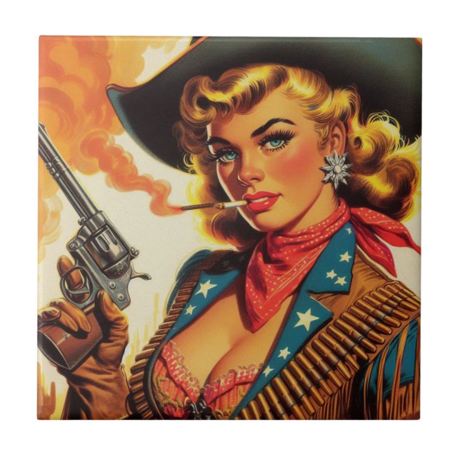 Vintage Western Cowgirl Pin Up (Frente)
