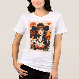 Vintage Western Cowgirl Sunset Illustration