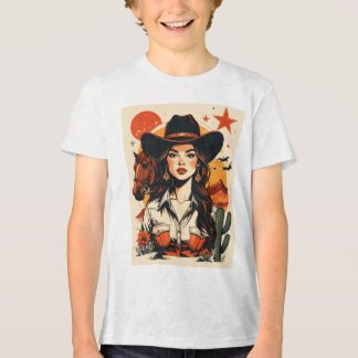 Vintage Western Cowgirl Sunset Illustration 