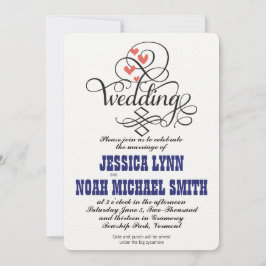 Vintage Whimsical Hearts Marinho e Convite Coral