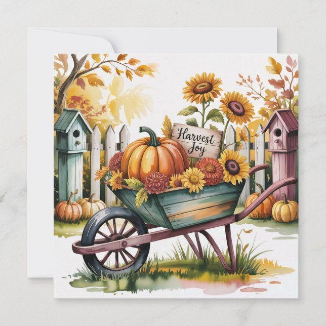 Vintage Whimsical Wheelbarrow of Fall Harvest, (Frente)