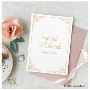 Vintage White Dourado Cartão de Saudação Umrah Mub